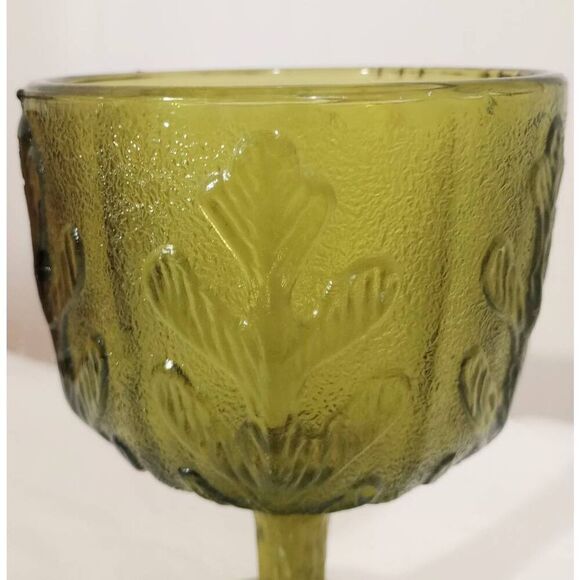 Vintage F.T.D green patterned glass vase, bowl candy dish, footed - Picture 2 of 6